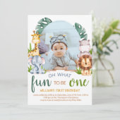 Minimalistisches Safari Animal Theme Foto Geburtst Einladung (Stehend Vorderseite)