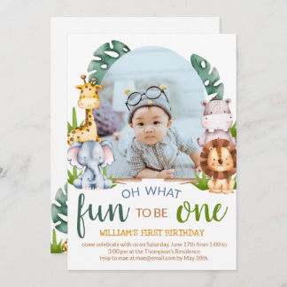 Minimalistisches Safari Animal Theme Foto Geburtst Einladung