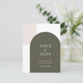 Minimalistisches Sage Grün Boho Bogen Rustikale Sc Save The Date (Stehend Vorderseite)