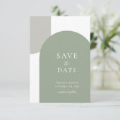 Minimalistisches Sagegrün Boho Bogen Formale Schre Save The Date (Stehend Vorderseite)