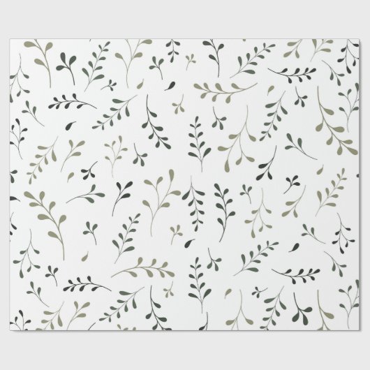 Minimalistisches Salbeigrün-Botanik-Blattmuster Geschenkpapier (Flach)