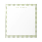 Minimalistisches Salbeigrün Gingham Monogramm Notizblock (Vorderseite)