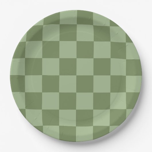 Minimalistisches Salbeigrün-Schachbrettmuster Pappteller (Vorderseite)