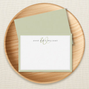 Minimalistisches Salbeigrünes Zweirahmen-Monogramm Mitteilungskarte