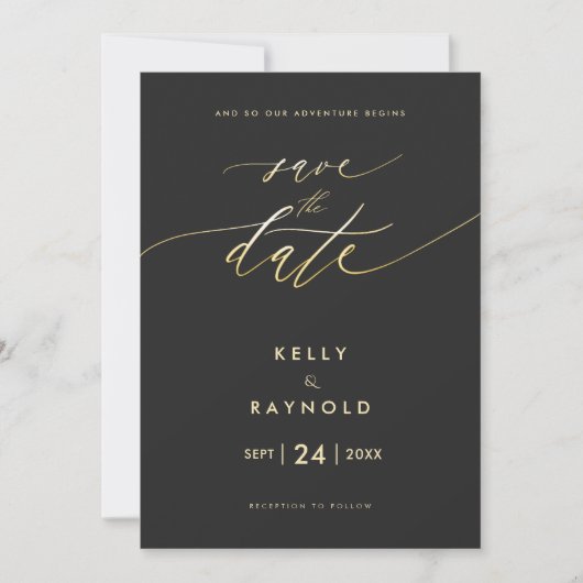 Minimalistisches Save the Date Black Gold Wedding Einladung (Vorderseite)