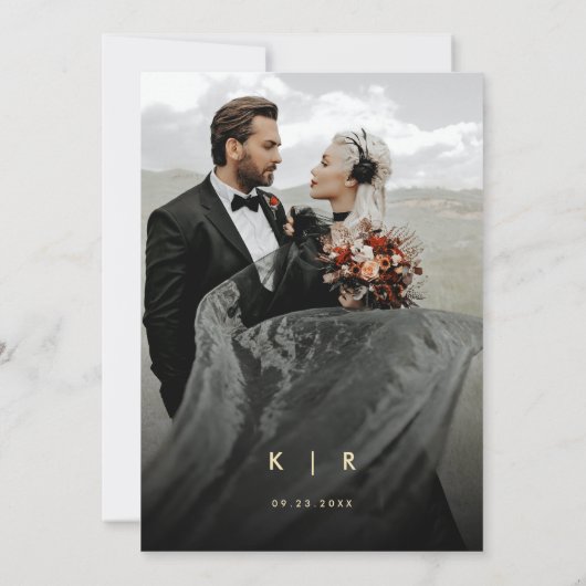 Minimalistisches Save the Date Black Gold Wedding Einladung (Rückseite)