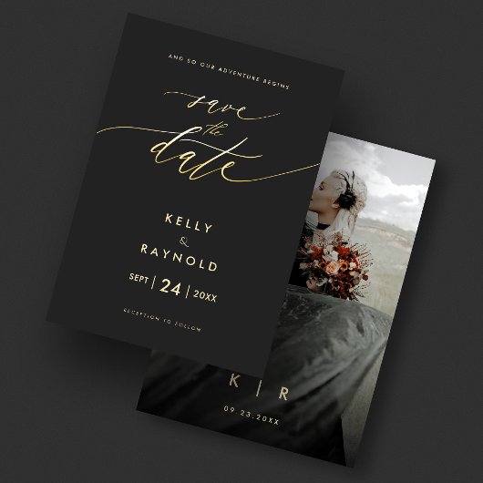 Minimalistisches Save the Date Black Gold Wedding Einladung