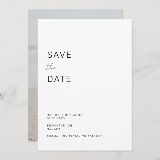 Minimalistisches Save the Date Foto Einfaches Eleg (Vorne/Hinten)