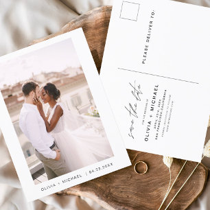 Minimalistisches Save the Date Postkartenskript-Fo Postkarte