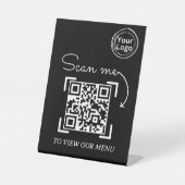 Minimalistisches Scan Me Menü Business-Logo QR-Cod Sockelschild (Vorderseite)