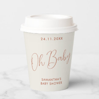 Minimalistisches Schild elfenbein Oh Baby Shower Pappbecher