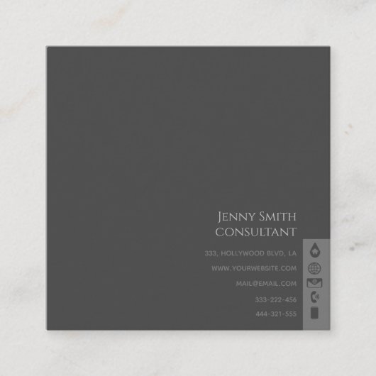Minimalistisches, schlichtes beruflich-Grau Quadratische Visitenkarte (Vorderseite)