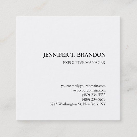 Minimalistisches Schlichtes Berufliches Weiß Quadratische Visitenkarte (Vorderseite)