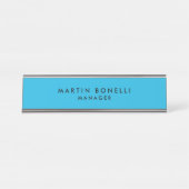 Minimalistisches Schlichtes Blau Schreibtischnamensplakette (Vorderseite )