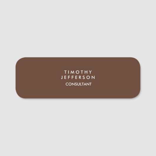 Minimalistisches Schlichtes Braun Elegante Moderne Namensschild (Vorderseite)