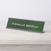 Minimalistisches Schlichtes Dunkelgrün Schreibtischnamensplakette (Vorderseite )