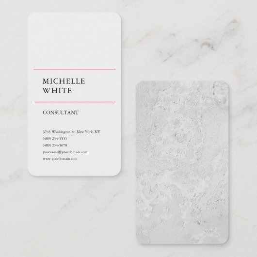 Minimalistisches Schlichtes Simple White Red Beruf Visitenkarte (Vorne/Hinten)