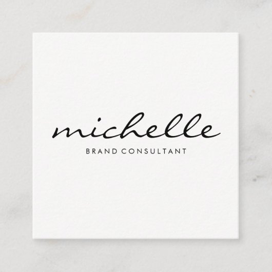 Minimalistisches Schlichtes Weiß mit Kursivschrift Quadratische Visitenkarte (Vorderseite)