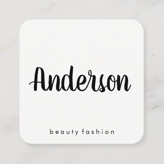Minimalistisches Schlichtes Weiß mit Kursivschrift Quadratische Visitenkarte (Vorderseite)