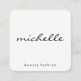 Minimalistisches Schlichtes Weiß mit Kursivschrift Quadratische Visitenkarte