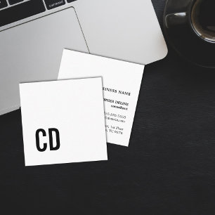 Minimalistisches, schlichtes, weißes Monogramm Quadratische Visitenkarte