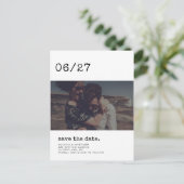 Minimalistisches SchreibmaschinenSave the Date Fot Postkarte (Stehend Vorderseite)