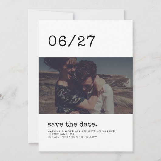 Minimalistisches SchreibmaschinenSave the Date Fot Save The Date (Vorderseite)