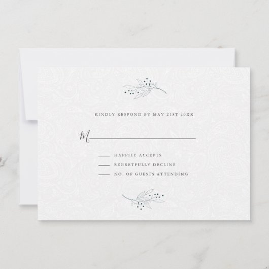Minimalistisches Schwarz auf Plush White Paisley U Einladung (Rückseite)