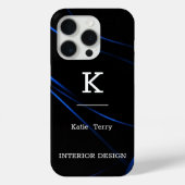 Minimalistisches Schwarz-Blau-Modern-Monogramm-Geh Case-Mate iPhone Hülle (Rückseite)