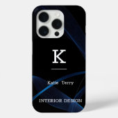 Minimalistisches Schwarz-Blau-Modern-Monogramm-Geh Case-Mate iPhone Hülle (Rückseite)