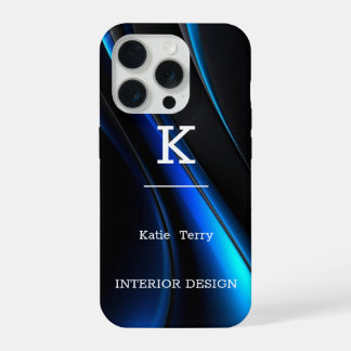 Minimalistisches Schwarz-Blau-Modern-Monogramm-Geh iPhone 15 Pro Hülle