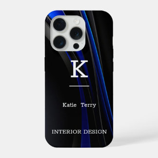 Minimalistisches Schwarz-Blau-Modern-Monogramm-Geh iPhone 15 Pro Hülle