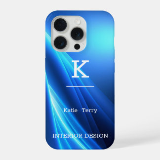 Minimalistisches Schwarz-Blau-Modern-Monogramm-Geh iPhone 15 Pro Hülle
