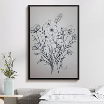 Minimalistisches Schwarz-Blume-Bouquet-Kunstposter