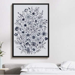 Minimalistisches Schwarz-Blume-Bouquet-Kunstposter Poster