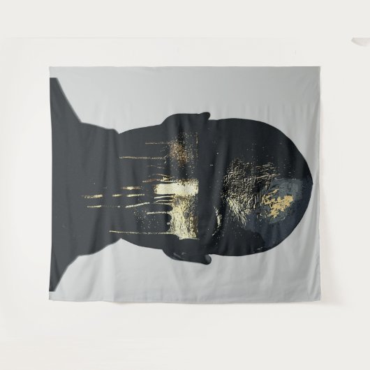 Minimalistisches Schwarz/Gold Abstraktes Portrait Wandteppich (Vorderseite (Horizontal))