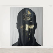 Minimalistisches Schwarz/Gold Abstraktes Portrait Wandteppich (Vorderseite)