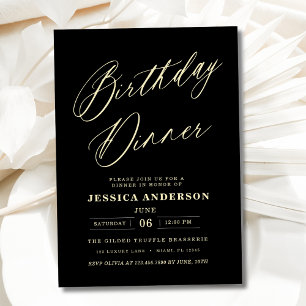Minimalistisches Schwarz/Gold Geburtstagsessen Mod Einladung