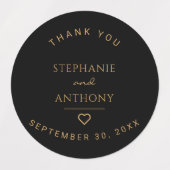 Minimalistisches Schwarz-Gold-Herz Moderne Hochzei Etiketten (Design 1)