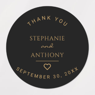 Minimalistisches Schwarz-Gold-Herz Moderne Hochzei Etiketten
