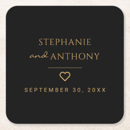 Minimalistisches Schwarz-Gold-Herz Moderne Hochzei Rechteckiger Pappuntersetzer