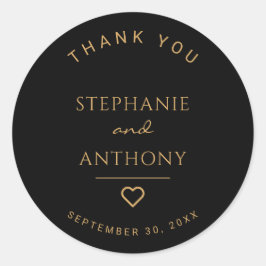 Minimalistisches Schwarz-Gold-Herz Moderne Hochzei Runder Aufkleber