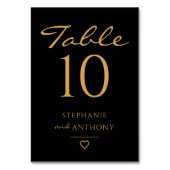 Minimalistisches Schwarz-Gold-Herz Moderne Hochzei Tischnummer (Rückseite)