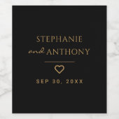 Minimalistisches Schwarz-Gold-Herz Moderne Hochzei Weinetikett (Einzelnes Label)