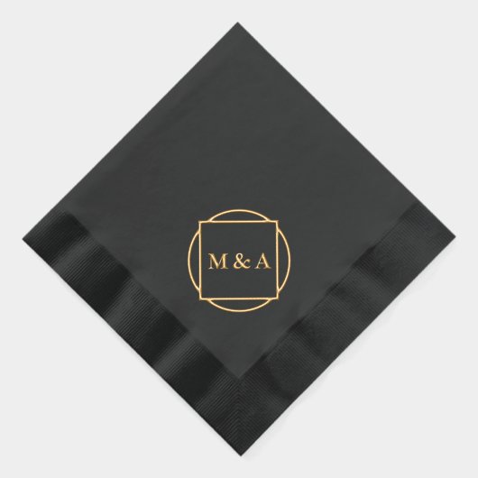Minimalistisches Schwarz/Gold Monogram/Logo Servietten Mit Folie (Rechts)