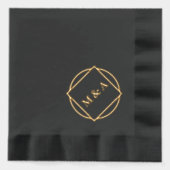 Minimalistisches Schwarz/Gold Monogram/Logo Servietten Mit Folie (Vorderseite)