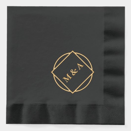 Minimalistisches Schwarz/Gold Monogram/Logo Servietten Mit Folie (Vorderseite)