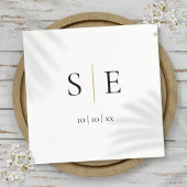 Minimalistisches Schwarz-Gold-Monogramm-Datum Serviette