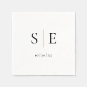 Minimalistisches Schwarz-Gold-Monogramm-Datum Serviette (Vorderseite)