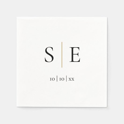 Minimalistisches Schwarz-Gold-Monogramm-Datum Serviette (Vorderseite)